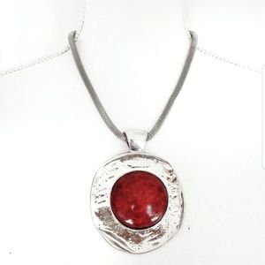 Silver and Red Large Pendant Statement Necklace